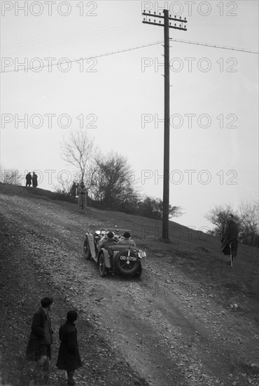 Miss EV Watson's MG J3 climbing Nailsworth Ladder, Sunbac Colmore Trial, Gloucestershire, 1934. Artist: Bill Brunell.