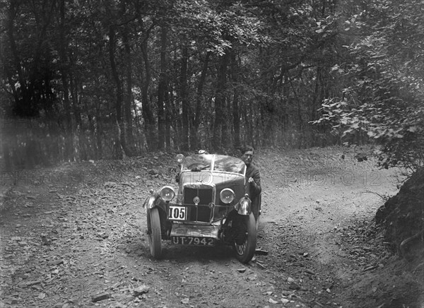 MG M type taking part in the B&HMC Brighton-Beer Trial, Fingle Bridge Hill, Devon, 1934. Artist: Bill Brunell.