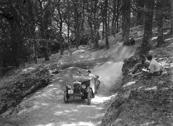 Wolseley Hornet McEvoy Special, B&HMC Brighton-Beer Trial, Fingle Bridge Hill, Devon, 1934. Artist: Bill Brunell.