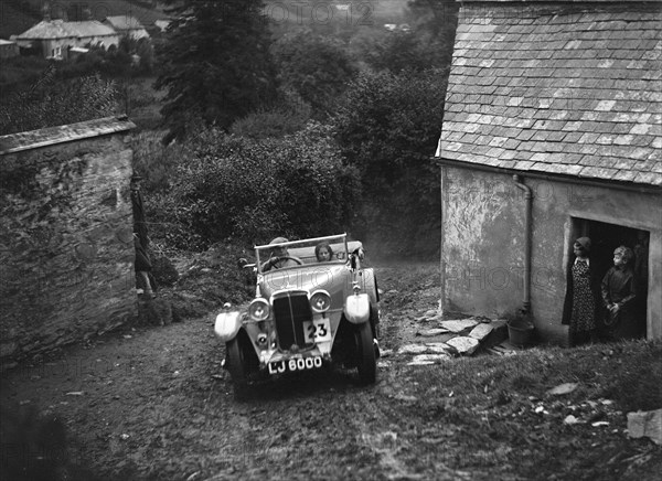 Standard of JG Tice competing in the JCC Lynton Trial, 1932. Artist: Bill Brunell.