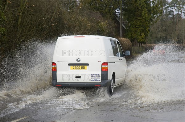 Van driving through Floods at Beauleu 2008. Artist: Unknown.