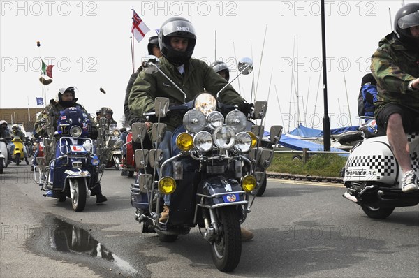 Group of Mods on their Scooters at Mudeford 2008. Artist: Unknown.