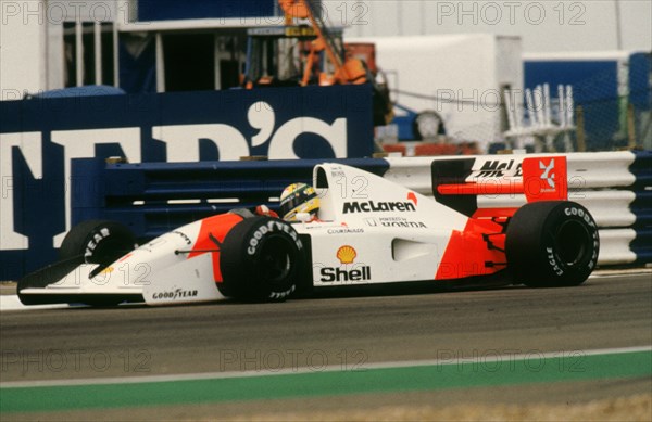 Ayrton Senna in the McLaren MP4-7 1992 British Grand Prix at Silverstone Artist: Unknown.