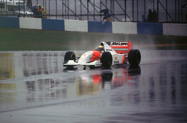 Ayrton Senna in the McLaren MP4-8 1993 European Grand Prix at Donington Artist: Unknown.