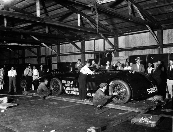 Sunbeam 1000hp World Land speed record attempt at Daytona 1927 Artist: Unknown.