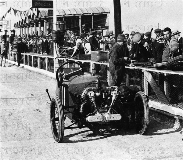 Morgan Anzani engine, Douglas Hawkes at Brooklands 1922 Artist: Unknown.