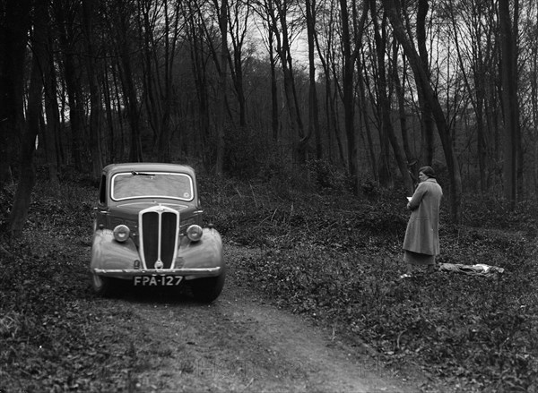 Standard Nine at the Standard Car Owners Club Southern Counties Trial, Hale Wood, Chilterns, 1938. Artist: Bill Brunell.