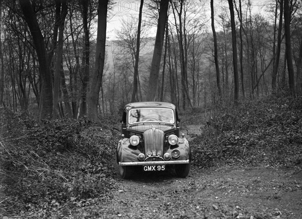 Standard Flying Twelve at the Standard Car Owners Club Southern Counties Trial, 1938. Artist: Bill Brunell.