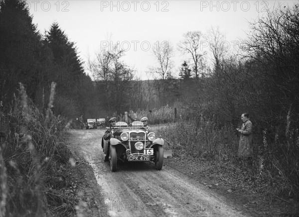 1935 1496 cc Singer competing in the Great West Motor Club Thatcher Trophy, 1938. Artist: Bill Brunell.