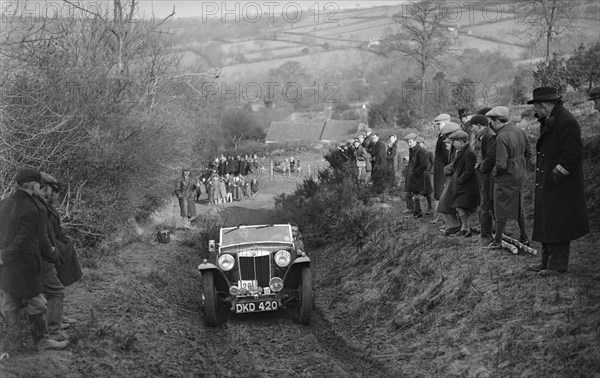 MG TA of WH Depper competing in the MG Car Club Midland Centre Trial, 1938. Artist: Bill Brunell.