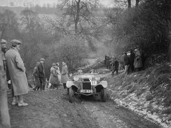 Frazer-Nash Boulogne II of P Lees competing in the Sunbac Colmore Trial, Gloucestershire, 1933. Artist: Bill Brunell.