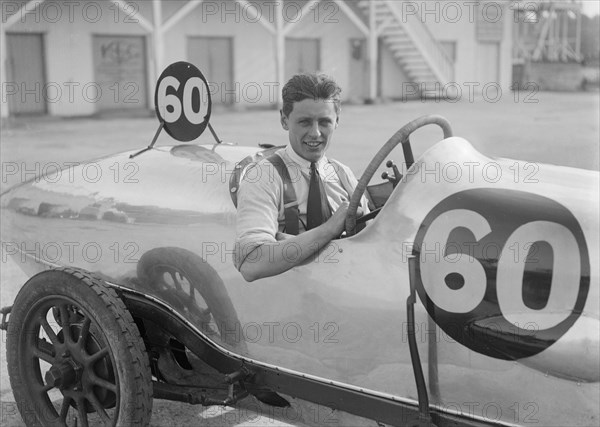 Bertie Kensington Moir in his Aston Martin at the JCC 200 Mile Race, Brooklands, 1921. Artist: Bill Brunell.