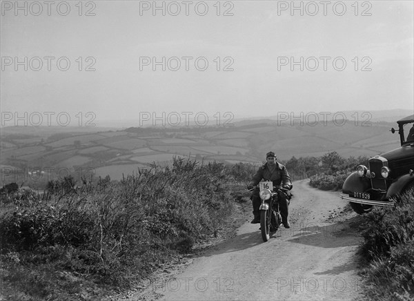 505 cc AJS of J Harper competing in the MCC Torquay Rally, 1938. Artist: Bill Brunell.