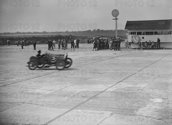 Bugatti of JR Jefferys competing at a Surbiton Motor Club race meeting, Brooklands, Surrey, 1928. Artist: Bill Brunell.