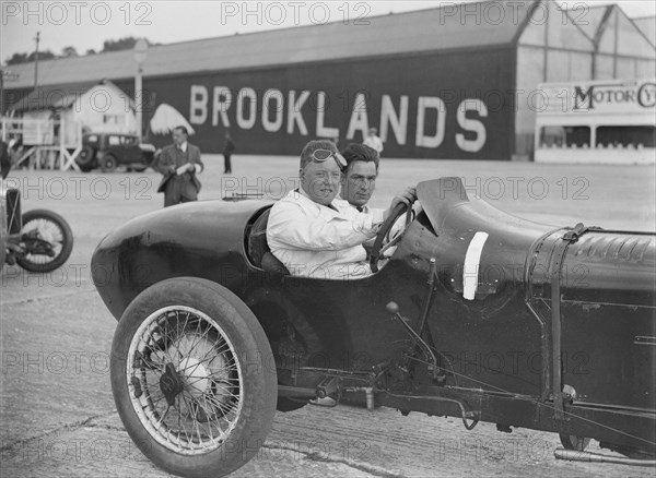 Coppa Florio type Sunbeam of EL Bouts, Surbiton Motor Club race meeting, Brooklands, Surrey, 1928. Artist: Bill Brunell.