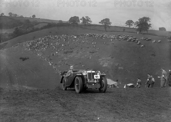 MG Magnette competing in the MG Car Club Rushmere Hillclimb, Shropshire, 1935. Artist: Bill Brunell.