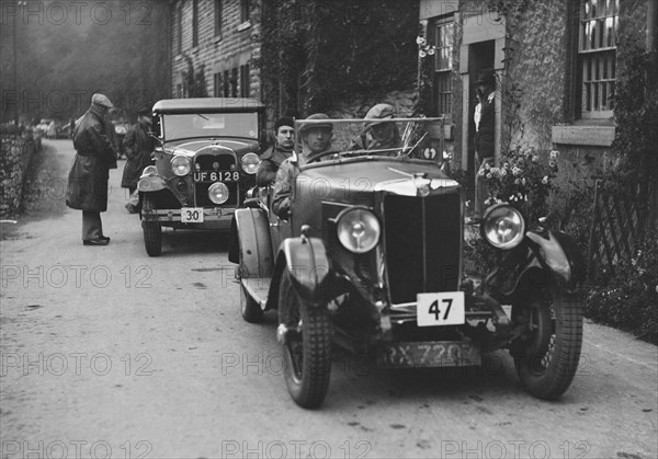 MG 18/80 of CF Dobson and Ford Model A of EAL Midgley at the MCC Sporting Trial, 1930. Artist: Bill Brunell.