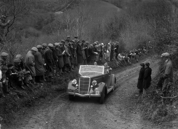 Ford V8 of CAH Cann competing in the MCC Lands End Trial, 1935. Artist: Bill Brunell.