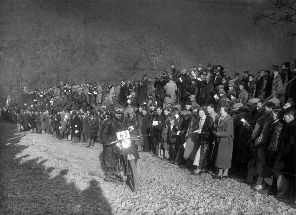 498 cc Levis of AJ Hicks competing in the MCC Lands End Trial, Beggars Roost, Devon, 1936. Artist: Bill Brunell.