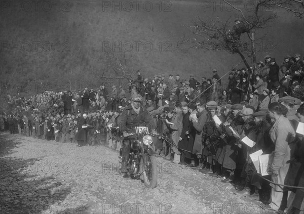 249 cc SOS Flat Top of RD Plunknett at the MCC Lands End Trial, Beggars Roost, Devon, 1936. Artist: Bill Brunell.