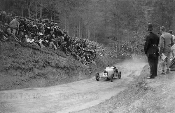 Bugatti Type 37 competing in the Shelsley Walsh Amateur Hillclimb, Worcestershire, 1929. Artist: Bill Brunell.