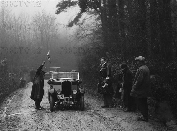 Triumph of J Wallis competing in the MCC Exeter Trial, 1930. Artist: Bill Brunell.