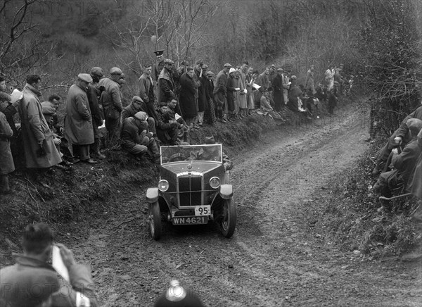 Morris Minor open 2-seater of HH Porter-Hargreaves competing in the MCC Lands End Trial, 1935. Artist: Bill Brunell.