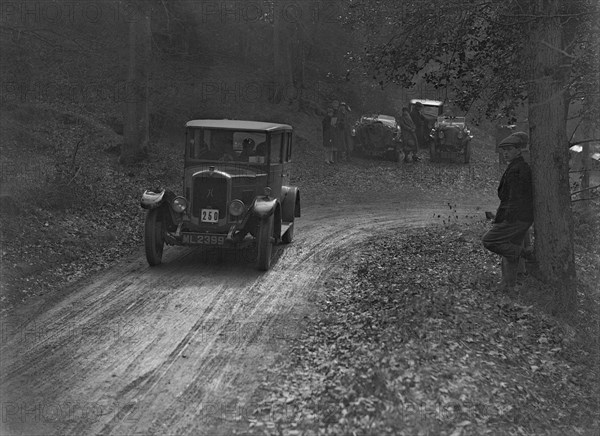 Hillman 11 saloon competing in the Sunbeam Motor Car Club Bognor Trial, 1929. Artist: Bill Brunell.