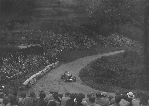 Bugatti Type 35 competing in the Shelsley Walsh Hillclimb, Worcestershire, 1935. Artist: Bill Brunell.