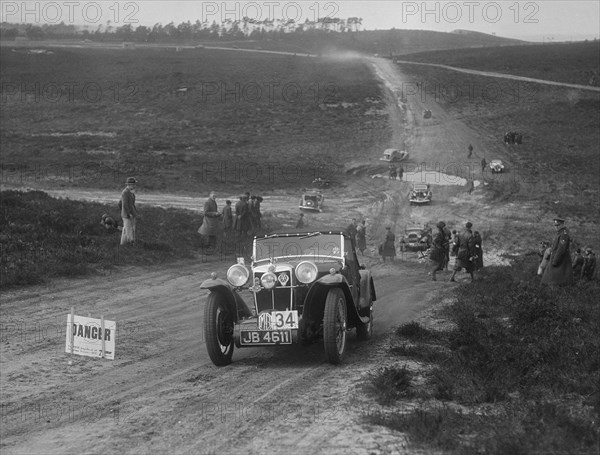 MG PA competing in a motoring trial, Bagshot Heath, Surrey, 1930s. Artist: Bill Brunell.