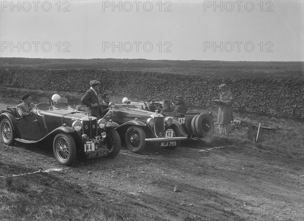 Two MG Magnettes and a Hillman Aero Minx at the Sunbac Inter-Club Team Trial, 1935. Artist: Bill Brunell.