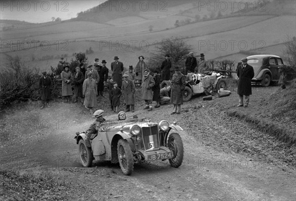 MG PB of EJ Haesendonck of the Cream Cracker Team at the MG Car Club Midland Centre Trial, 1938. Artist: Bill Brunell.