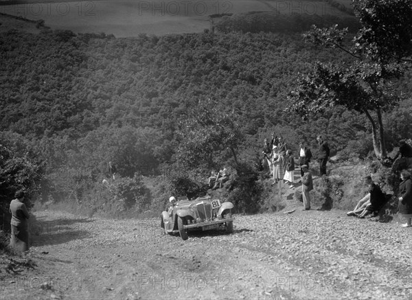 Jaguar SS competing in the Mid Surrey AC Barnstaple Trial, Beggars Roost, Devon, 1934. Artist: Bill Brunell.