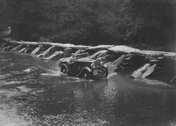 Triumph competing in the Mid Surrey AC Barnstaple Trial, Tarr Steps, Exmoor, Somerset, 1934. Artist: Bill Brunell.