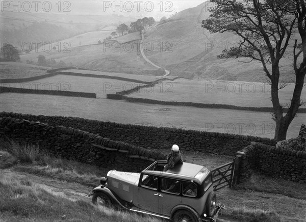 Kitty Brunell road testing a Standard Little Twelve saloon, c1932. Artist: Bill Brunell.