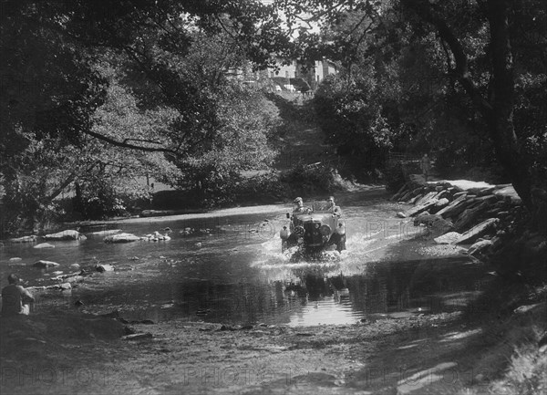 Lea-Francis competing in the Mid Surrey AC Barnstaple Trial, Tarr Steps, Exmoor, 1934. Artist: Bill Brunell.