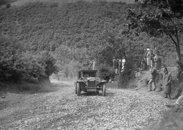 Lancia Lambda saloon competing in the Mid Surrey AC Barnstaple Trial, Beggars Roost, Devon, 1934. Artist: Bill Brunell.