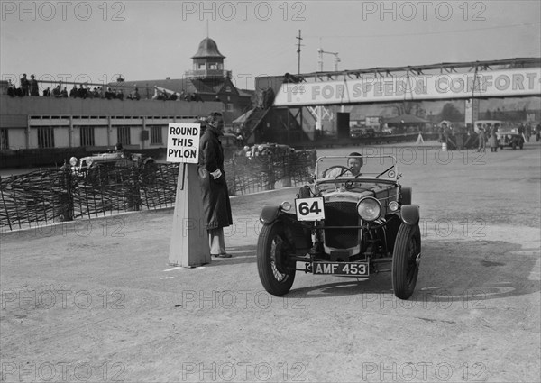 Frazer-Nash competing in the JCC Rally, Brooklands, Surrey, 1939. Artist: Bill Brunell.