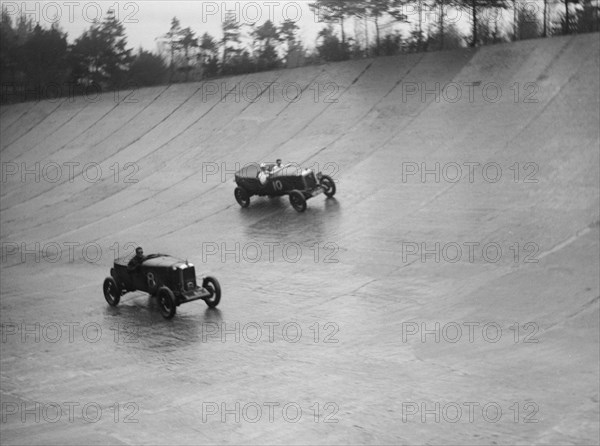 Alvis and Sunbeam stripped 4-seaters racing at a BARC meeting, Brooklands, Surrey, 1931 Artist: Bill Brunell.