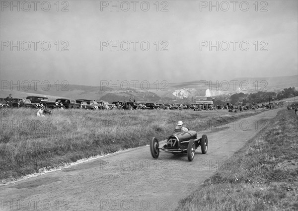 Bugatti Type 59 of A Baron competing in the Bugatti Owners Club Lewes Speed Trials, Sussex, 1937. Artist: Bill Brunell.