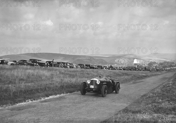 Bentley competing in the Bugatti Owners Club Lewes Speed Trials, Sussex, 1937. Artist: Bill Brunell.