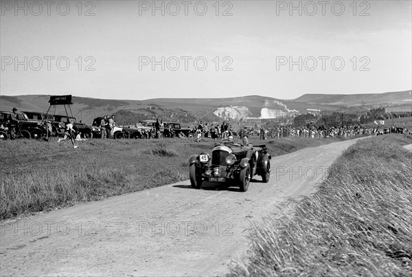 Frazer-Nash BMW of EG Burt competing in the Bugatti Owners Club Lewes Speed Trials, Sussex, 1937. Artist: Bill Brunell.