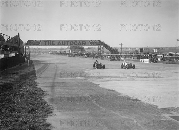 MG C types of the Earl of March and Harold Parker, BRDC 500 Mile Race, Brooklands, 1931. Artist: Bill Brunell.