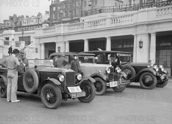 Invicta of DM Healey and a Standard Sportsman's saloon at the B&HMC Brighton Motor Rally, 1930. Artist: Bill Brunell.