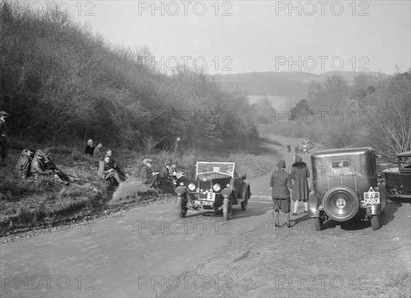 Riley open 4-seater tourer at the JCC Half-Day Trial, Ranmore Common, Dorking, Surrey, 1930. Artist: Bill Brunell.
