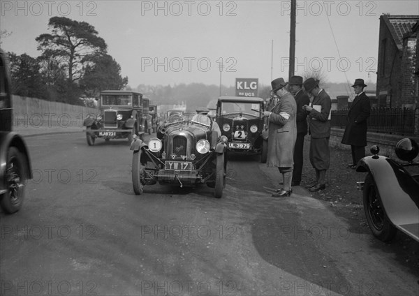 Derby Sports, Riley Monaco and Morris Cowley saloon at the JCC Half-Day Trial, 1930. Artist: Bill Brunell.