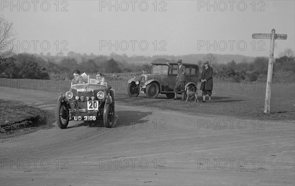 MG M type and official's Singer saloon at the JCC Half-Day Trial, 1930. Artist: Bill Brunell.