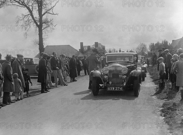 Bentley saloon of SK Thornley competing in the RSAC Scottish Rally, 1934. Artist: Bill Brunell.