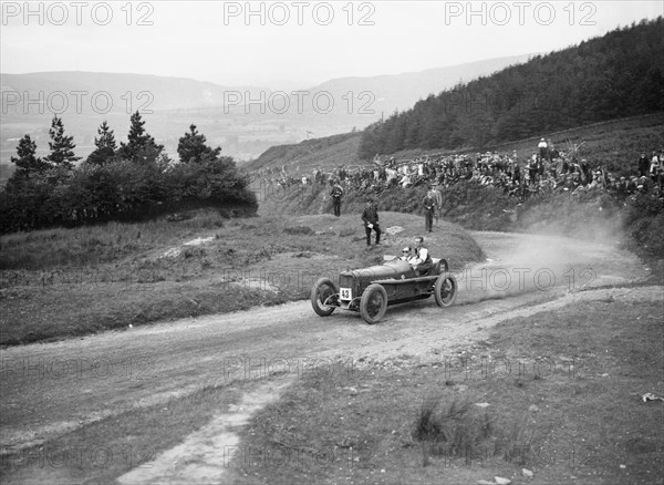 Sunbeam Coppa Florio type of Malcolm Campbell competing in the Caerphilly Hillclimb, Wales, 1923. Artist: Bill Brunell.