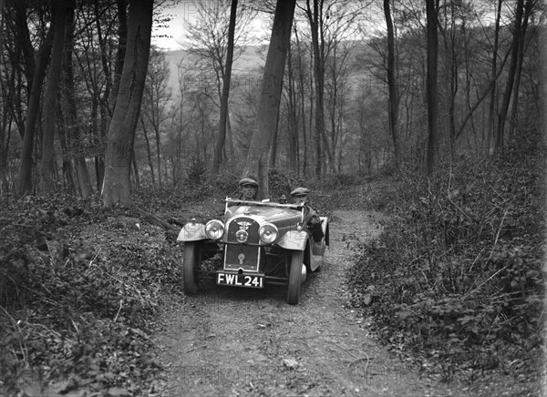 Morgan 4/4 at the Standard Car Owners Club Southern Counties Trial, Hale Wood, Chilterns, 1938. Artist: Bill Brunell.